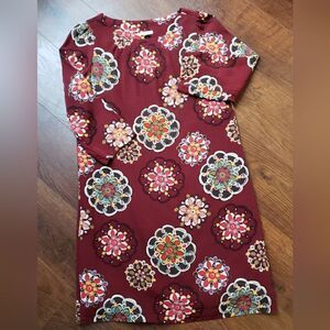 FOSSIL Floral Jacquard Boho Floral Motif Midi Shift Dress